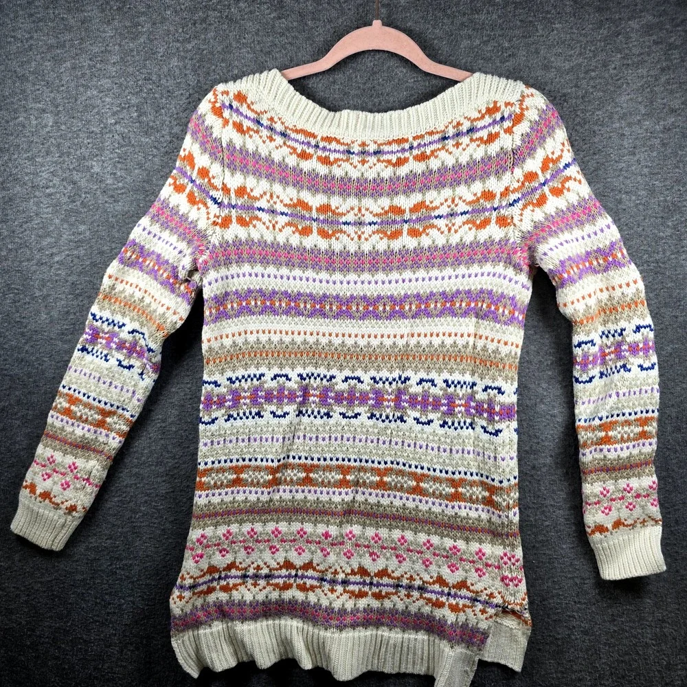 Lauren Ralph Lauren Women M Fair Isle Wool Pullover Sweater Bright Orange Purple